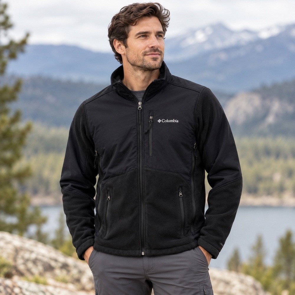 Columbia Mens Black Interchange Omni-Shield Hybrid Fleece Softshell Jacket M